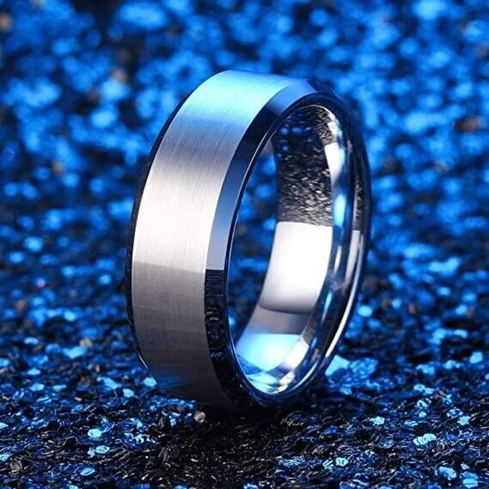 THREE KEYS JEWELRY Silver Tungsten Ring 8mm Mens Wedding